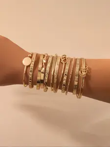 Women's Fashion Geometric Multi-Layer Vintage Bracelets Set, Simple Design Jewelry for Women, Perfect Gift for Friends & Daily Wear, Layered Bracelet Set