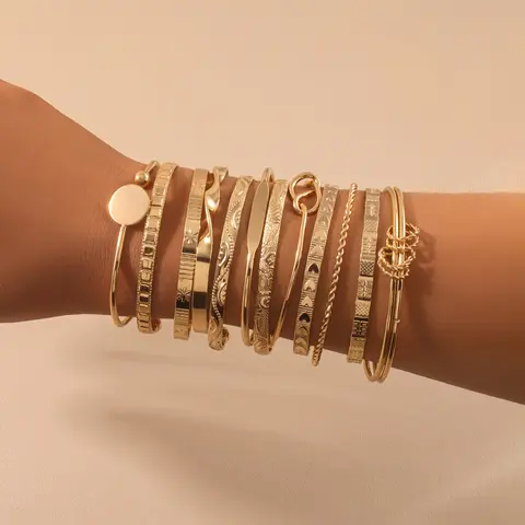 Women's Fashion Geometric Multi-Layer Vintage, Simple Design Layered Bracelet Set Jewelry for Women, Perfect Gift for Friends & Daily Wear