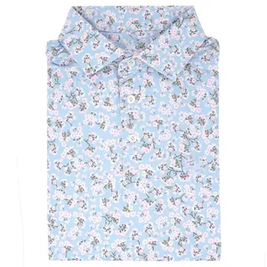 The Cherry Blossom Men's Short Sleeve Performance Polo - Baby Blue, Golf Polo Shirt, Polo Golf 3D, Style 3D Golf, Gift For Men