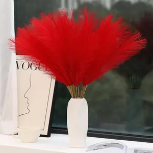 Red Pampas Grass Decor - 30 count 24 Inch Short Artificial Pampas Grass Decor,  Pompas Floral for Vase Filler, Wedding Flower Arrangement, Party and Home Decor (Red)