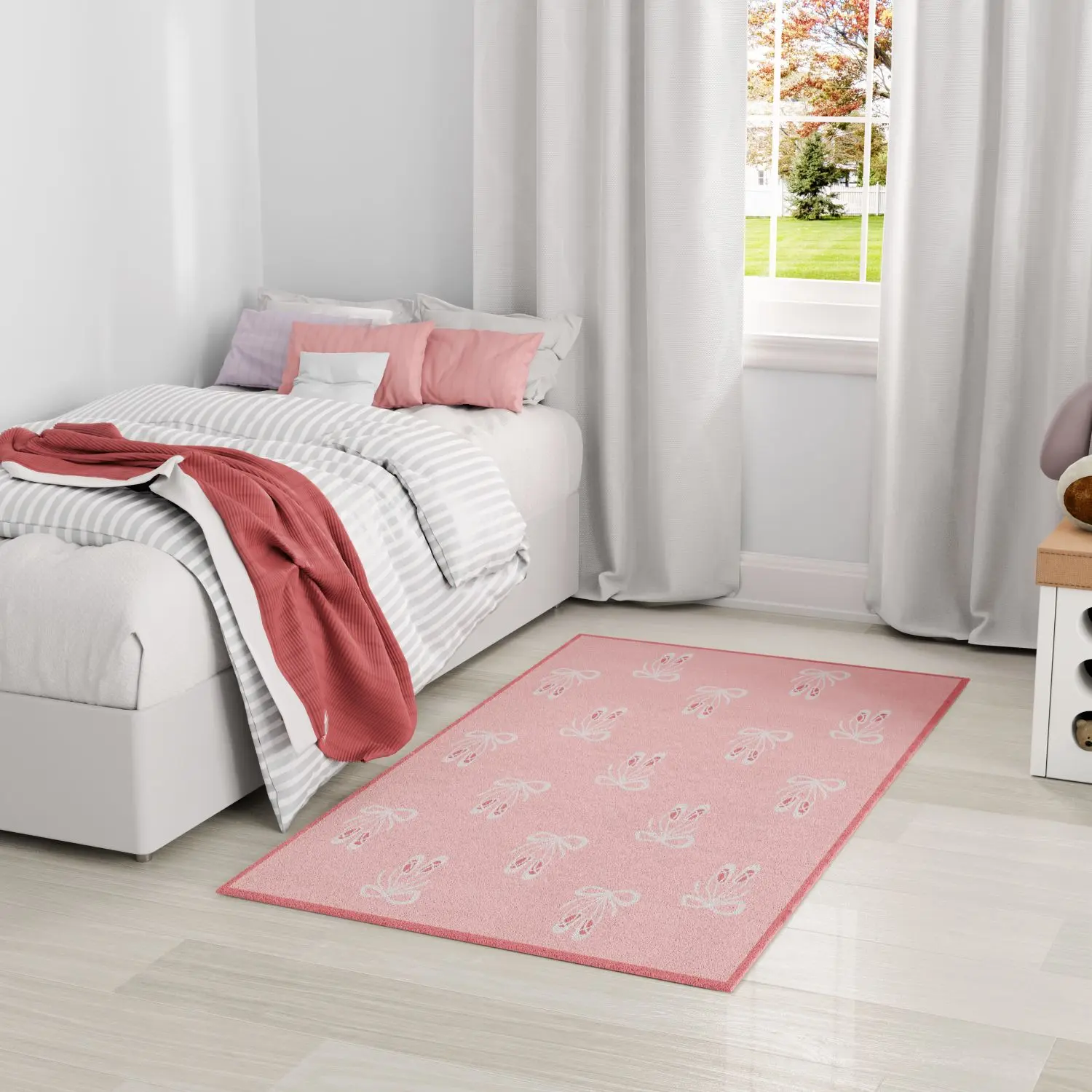 Nourison Imagination Kids Indoor Non-Slip Area Rug - Ballet Bows & Slipper Pattern, Soft, Machine Washable, Ideal for Bedroom, Kid Room