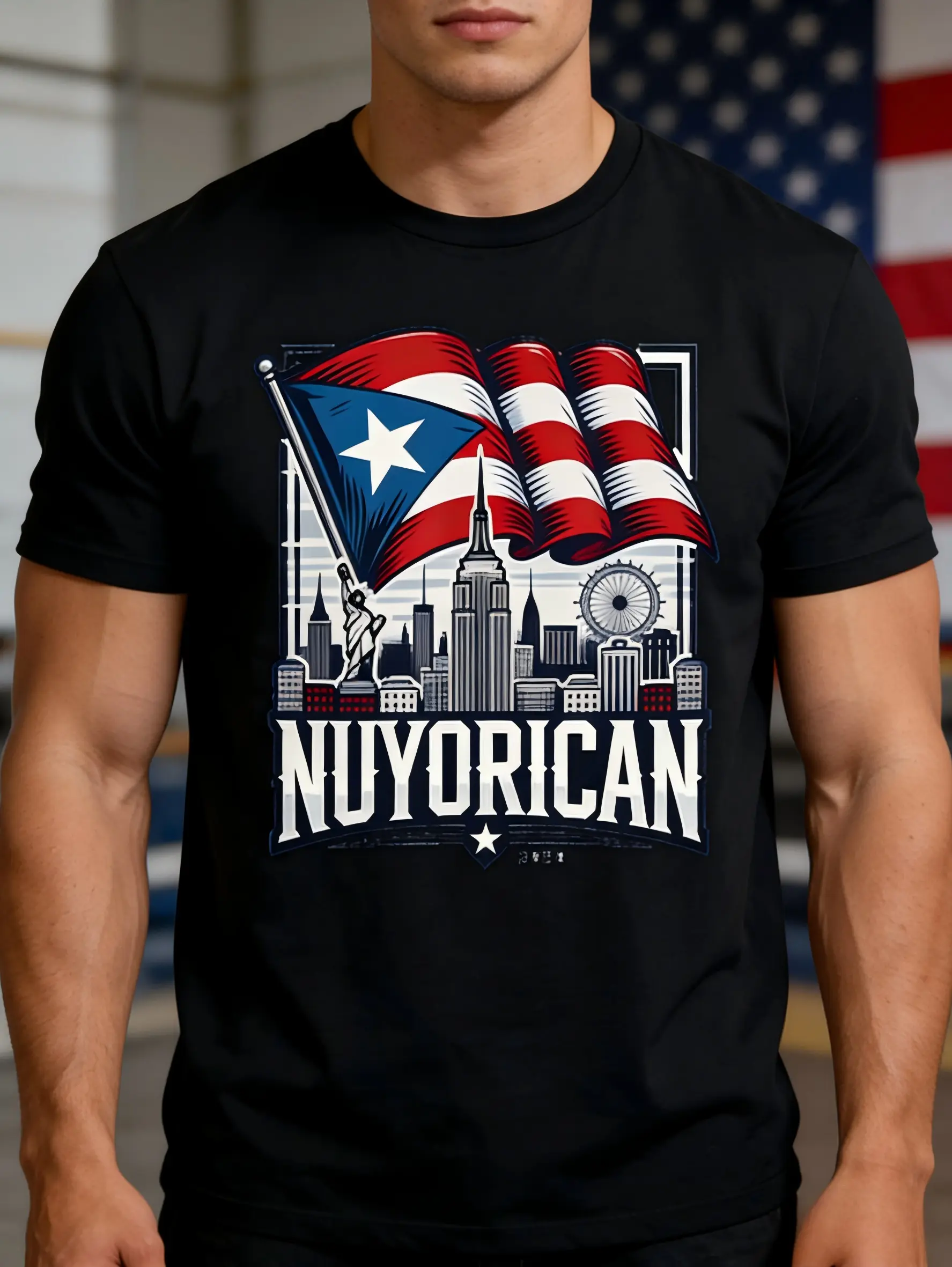 Nuyorican New York City Puerto Rican Flag Backdrop Boricua T-Shirt, Suitable for Mens & Womens Outdoor T-Shirt,  cotton, S-XXXL
