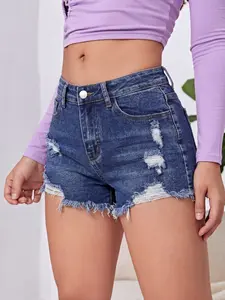 Summer Women's Trendy Mid-Waist Stretch Skinny Fit Jeans Shorts with Pocket, Washed Ripped Frayed Edge Denim Shorts for Ladies