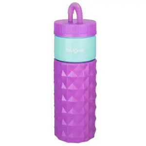 Cool Gear 24oz Plastic Retro Squishy Water Bottle, Prism Purple with Foam Grip and Resealable Straw
