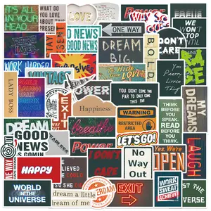 52-Piece Vintage Collage Text Graffiti Sticker Set for DIY (Guitar/Phone Case, PVC, Waterproof)