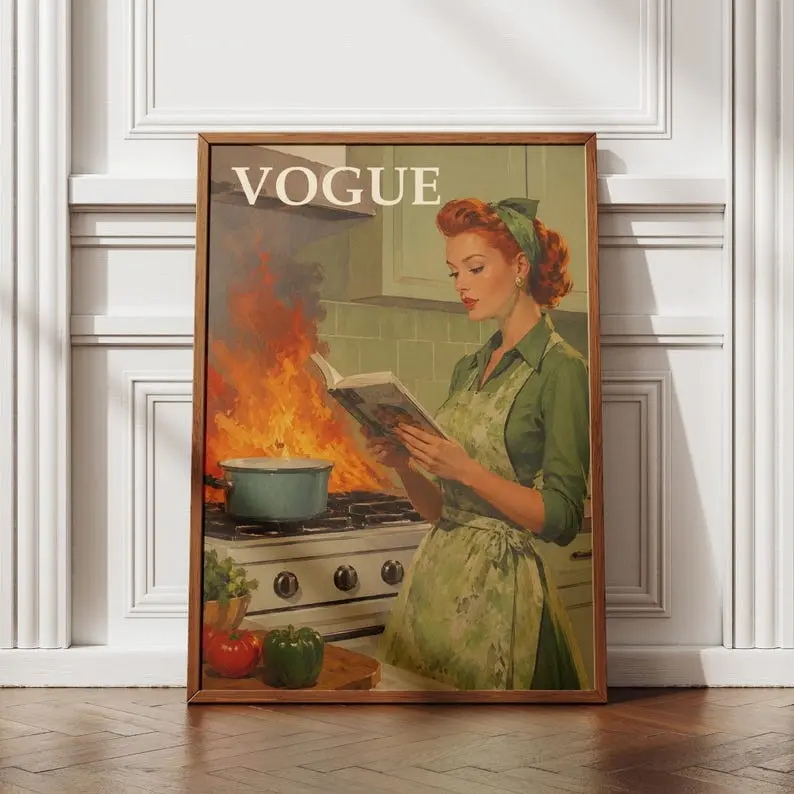 Funny Cooking Poster, Retro Magazine Parody Wall Art, Kitchen Humor Print, Vintage Housewife Decor, Gift For Mom, Unframed