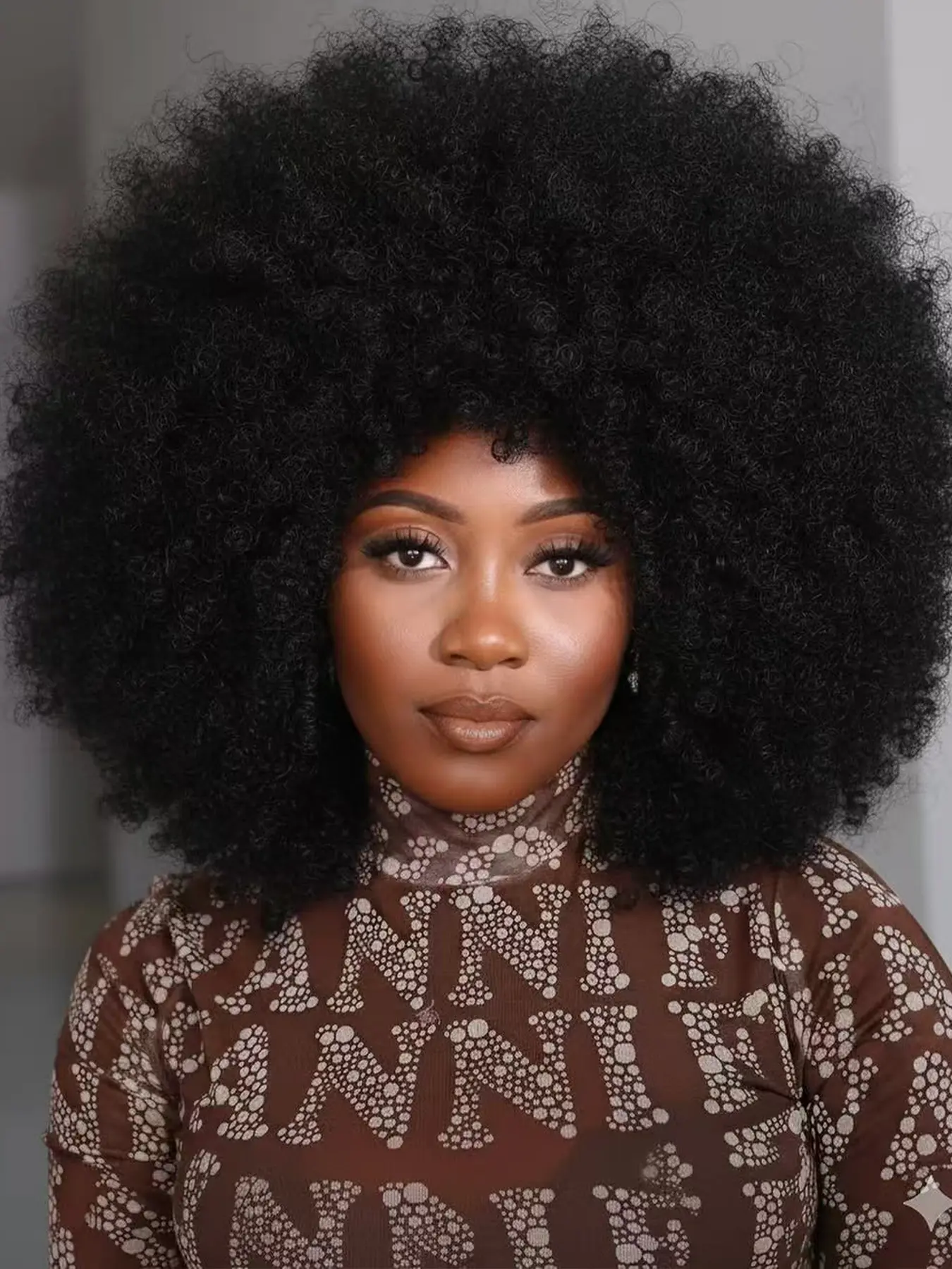 70s Vintage Afro Wig with Bold Afro Curls & Charming Bangs, Short Synthetic Boho Curly Wig for All Seasons, Perfect for Music Festivals & Daily Wear