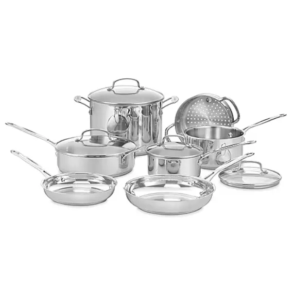 Cuisinart 11-Piece Stainless Steel Cookware Set, Pots and Pans Set with Glass Lids, Saucepans, Skillet, Stockpot and Steamer Insert, Durable Kitchen Cookware Set for Home Cooking, Frying, Sautéing, Simmering, Boiling and Family Meals