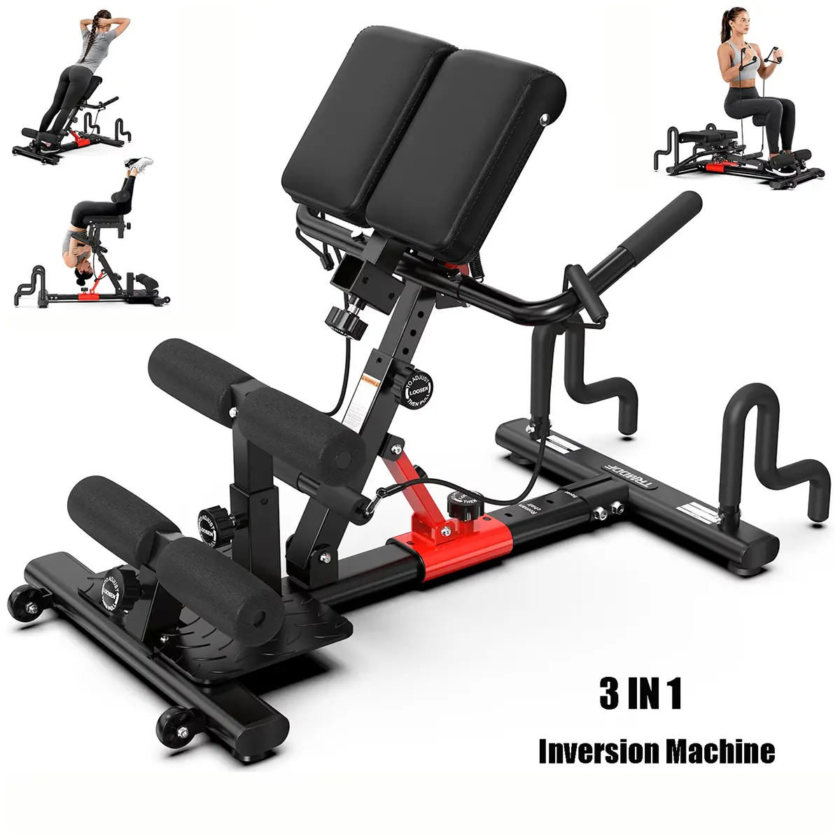 Pooboo 3-in-1 Gravity Inversion Machine - Adjustable Compact Station with Foam Cushion for Back Stretching, Core Strengthening & Roman Chair Hyper Back Extension Home Fitness Equipment