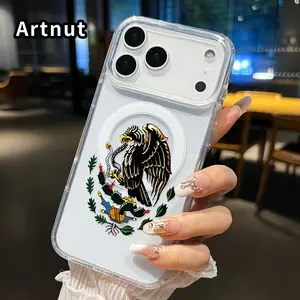 Mexican Eagle Symbol Pattern Magnetic Phone Case for iPhone 17 16  Pro Max Plus 15 14 13 12 11 Air E Anti-Yellowing Shockproof Lightweight Transparent Acrylic Large Hole Soft Cover Supports Wireless Charging