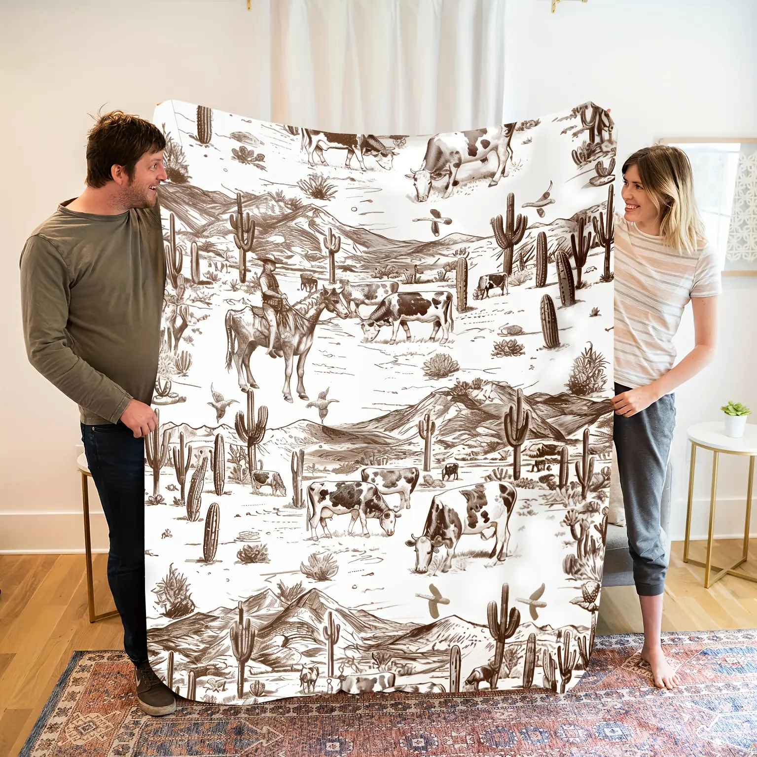 High-Performance Fleece Western Cowboy Polyester Tapestry - Smooth, Lightweight, Classic Country Style Soft Throw Blanket, All Seasons, Fade Resistant, Anti-Pilling, for Sofa, Bedroom Farmhouse Western Decor, Ideal Gift