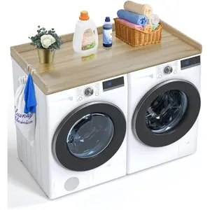 VEVOR Washer Dryer Countertop with 3 Splicing Panels, 54x 27 Wooden Washer and Dryer Countertop with 2 Hooks, Water-Resistant Laundry Topper for Laundry Room Organization and Storage, BrownVEVOR Super Brand Day