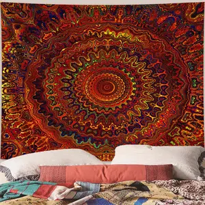 Bohemian Tapestry Wall Mural, Indian Hippie Psychedelic Peacock Mandala Wall Hanging, College Dormitory Wall Decoration, Bedroom Refresh Decor