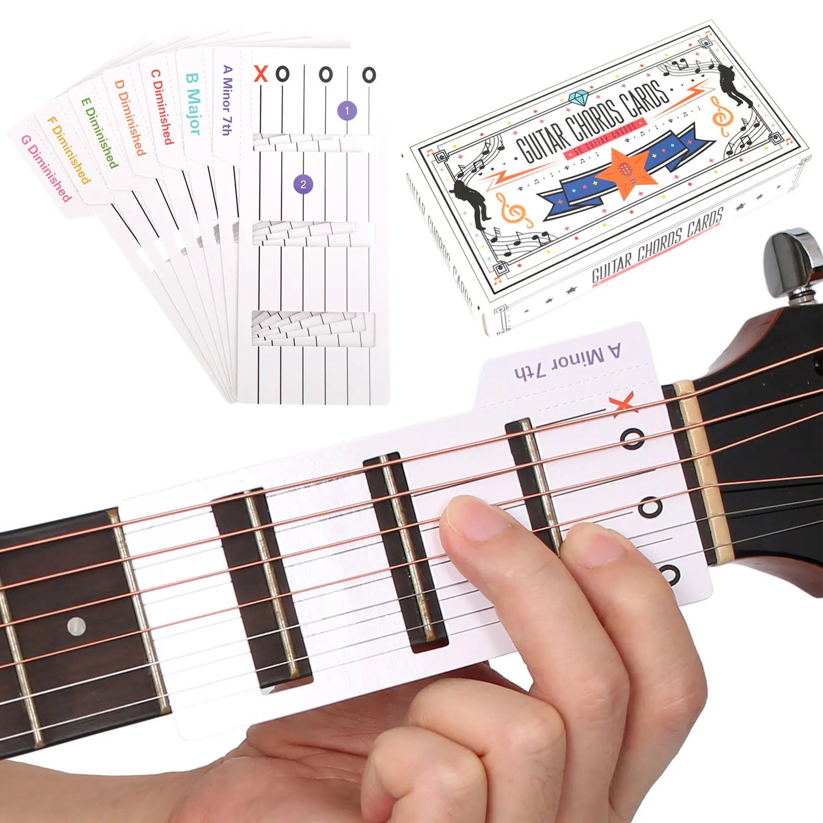 56Pcs Guitar Chord Learning Cards for Acoustic & Electric Learners Beginners Easy Fretboard Training Aid Guitar Practice Flashcards with Chord Diagrams Music Teaching Tools