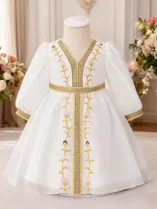 Girls' Muslim Modesty dress princess dress banquet long-sleeved evening dress printed flower girl performance costume Kids Girls Clothing