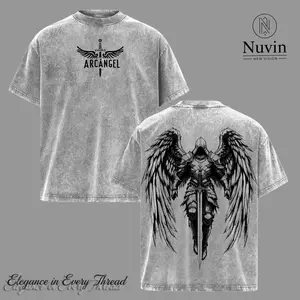 Arcangel Saint Michael T-Shirt, Sweatshirt, Hoodie Washed - Holy Warrior Angel Graphic Shirt, Sword and Wings Vintage Washed Top, Christian Gothic Streetwear Outfit Church - Gym Pump Cover Jesus Apparel