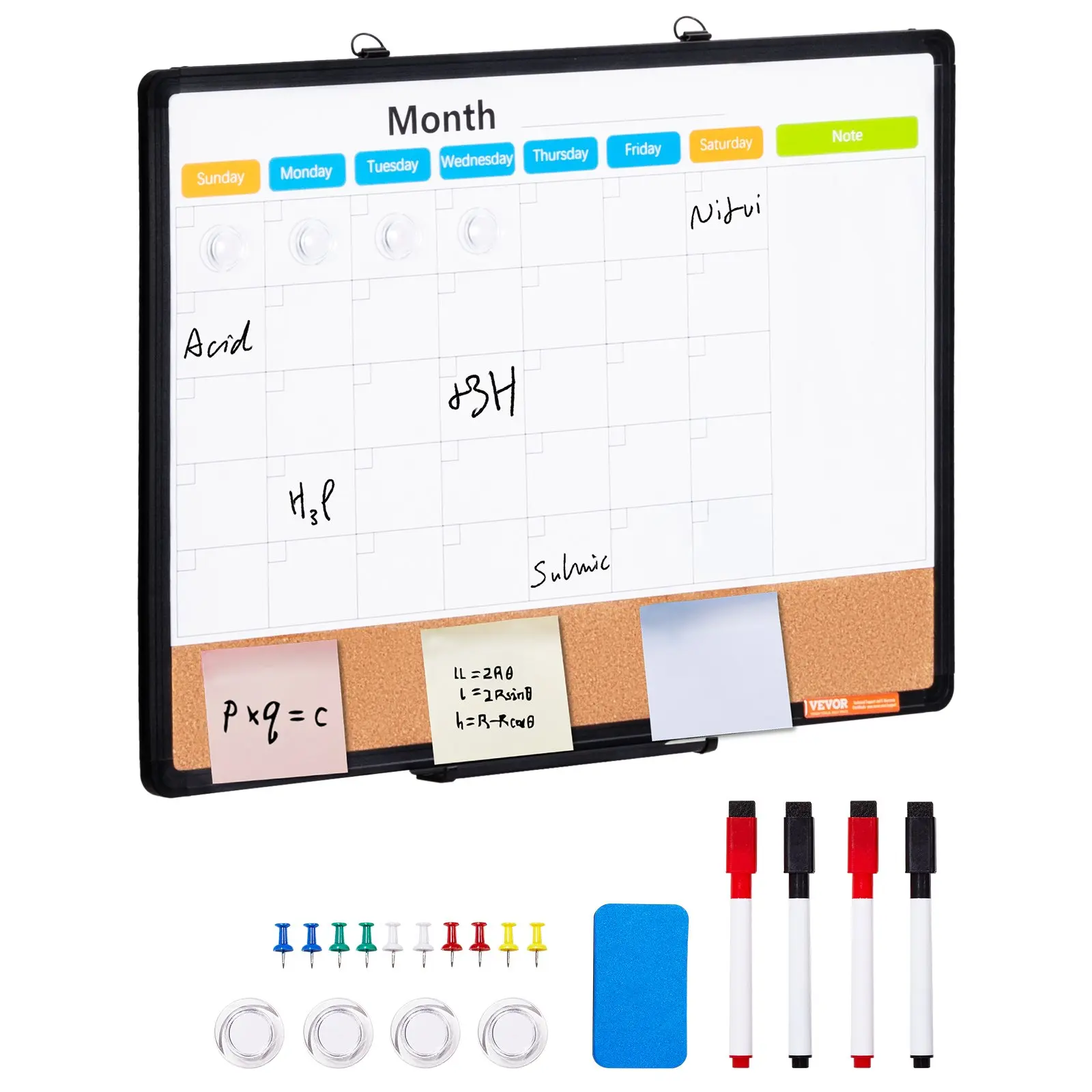 VEVOR 24x18 Rectangular Magnetic Dry Erase Cork Board Combo with Aluminum Frame - 2-in-1 Wall-Mount Whiteboard Bulletin Board, Ideal for Home, School