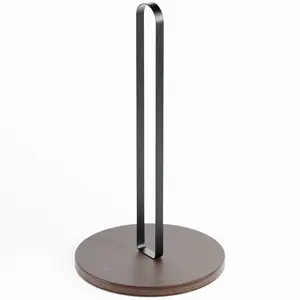 Bambüsi Paper Towel Holder - Wooden Non-Slip Base Eco-Friendly Modern Style Countertop Dispenser for Kitchen Home Office Black Stand