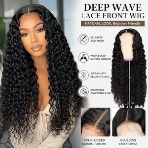 1-piece- Available in multiple lengths and colors - Deep wave lace front wig, glue-free lace wig, wet wave Brazilian native curly wig, pre-extracted hairline, ready to wear, suitable for beginners, soft and fluffy curls blend