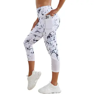 Imily Bela Summer Workout Women High Waist Lifting Yoga Pants  Tie Dye Printed Pocket Mesh Splicing Lifting Fitness Leggings