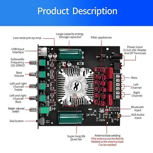BT Amplifier Board,  2.1 Channel Treble Bass Regulation 160W x 2+220W Subwoofer Stereo Mini Audio Power Amplifier Module TDA7498E HiFi Chips,BT USB AUX Input DC 15-36V for DIY Home Speakers