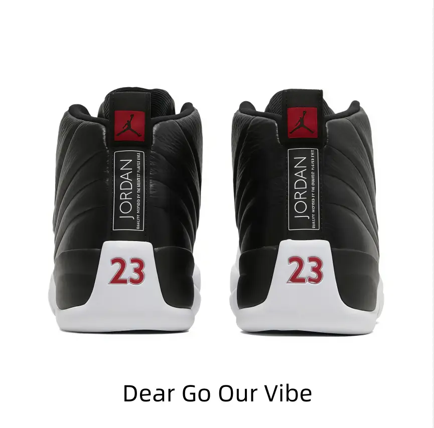 This classic black and white high-top basketball sneaker with red branding carries timeless retro style. High-cut collar delivers reliable ankle support, cushioned midsole absorbs impact during jumps, great for court games and streetwear matching.