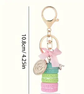 Chic Paris Macaron Cake Charm - Cute Keychain with Bow & Lobster Claw, Stylish Bag & Car Accessory for Festive Decoration cute keychain purse  keychain appreciation gift bow  keychain cute bag charm