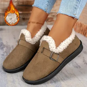 Women's Winter Boots - Slip-On Thick Platform Sole, Cushioned Insole & Non-Slip Rubber Outsole - Olive Green Cold Weather Shoes for Everyday, Formal, Home - Anke Shoes Women's Footwear, Round Toe Design, Warm Interior, Casual Wear