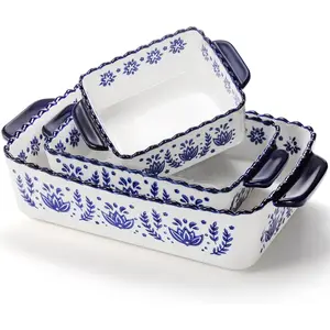 3 Pack Porcelain Bakeware Set, Rectangular Baking Dishes, Lasagna Pan for Cooking, Kitchen, Casserole Dishes, Cake Dinner, Banquet and Daily Use