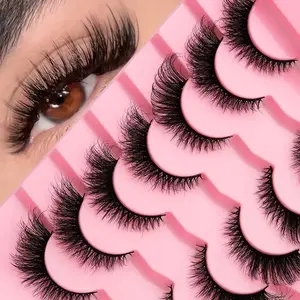7 Pairs Waterproof Mink False Eyelashes - Fluffy 3D Volume Cat Eyelashes with DD Curl, Multi-Length 6-15mm, Reusable Lashes for Beginners, Dramatic & Natural Makeup Looks, Dramatic Eye Makeup | Minklike Appearance, Cosmetic