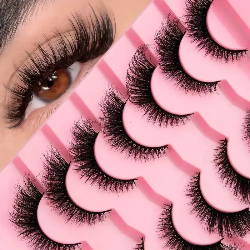 7 Pairs Waterproof Mink False Eyelashes, Fake Lashes, Fluffy 3D Volume Cat Eyelashes with DD Curl, Multi-Length 6-15mm, Reusable Lashes for Beginners, Dramatic & Natural Makeup Looks, Minklike Appearance, Cosmetic