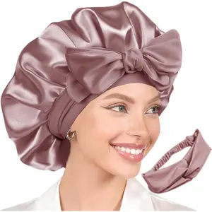 2 count Womens Silk Satin Bonnet For Sleeping Hair Bonnets Adjustable Soft Band Silky Sleep Cap Hairs Wrap For Women
