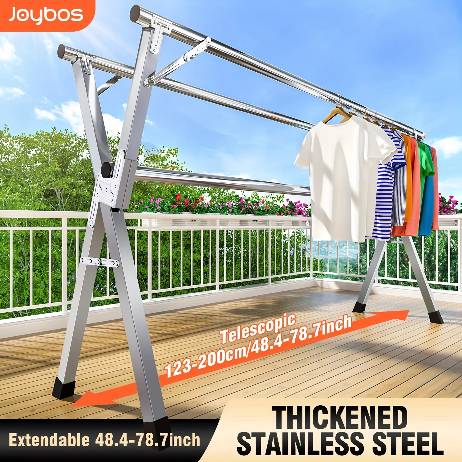 Clothes Drying Rack 63" And 78.7" Two Types, Retractable Length And Folding Outdoor Indoor Use Durable Metal Drying Rack, Drying Rack Clothing Collapsible, Foldable Laundry Drying Rack, Heavy Duty Stainless Steel Clothesline, Drying Racks