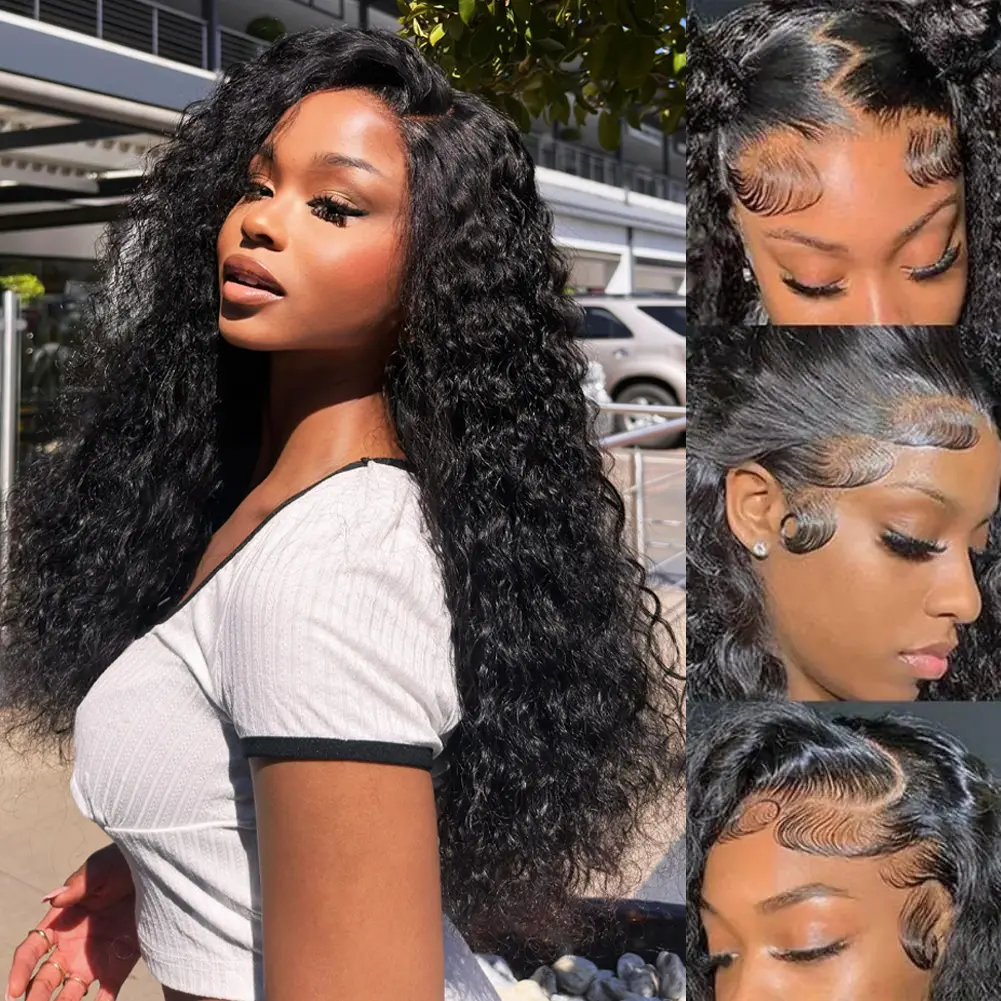 13x6 Deep Wave Lace Front Wigs Human Hair Deep Part Curly Lace Front Wigs Human Hair Pre Plucked HD Transparent Lace Frontal Wig Pre Plucked with Baby Hair