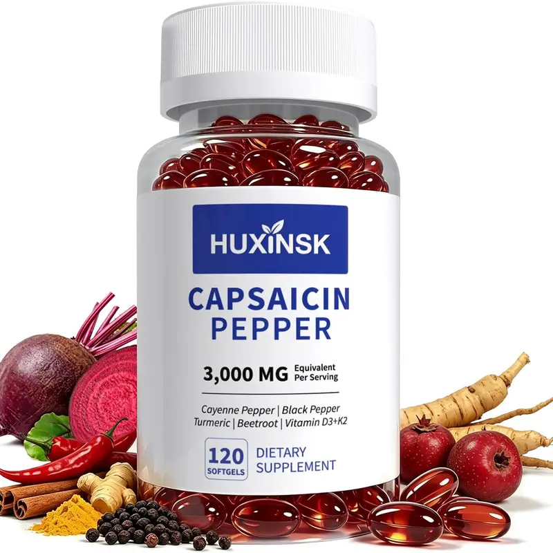 Cayenne Pepper Softgel Capsules - Herbal Wellness Formula with Vitamins E, D3 & K2, Grape Seed,  Supports Leg Vein, Heart and Blood Vessel Health,Aid digestion,120 Capsules