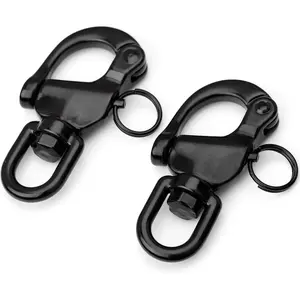 Black 316 Stainless Steel Swivel Eye Snap Shackle High Strength Quick Release Snap Hook for Sailing Rigging Pack of 2