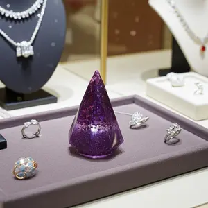 Purple Sequin Resin Ring Holder | Glitter Jewelry Display Cone | Handmade Ring Organizer for Vanity & Live Selling