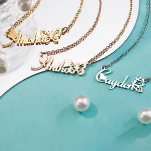 Cs001  December Birthday Butterfly Name Necklace Personalized Titanium Steel Non-Fading Clavicle Chain