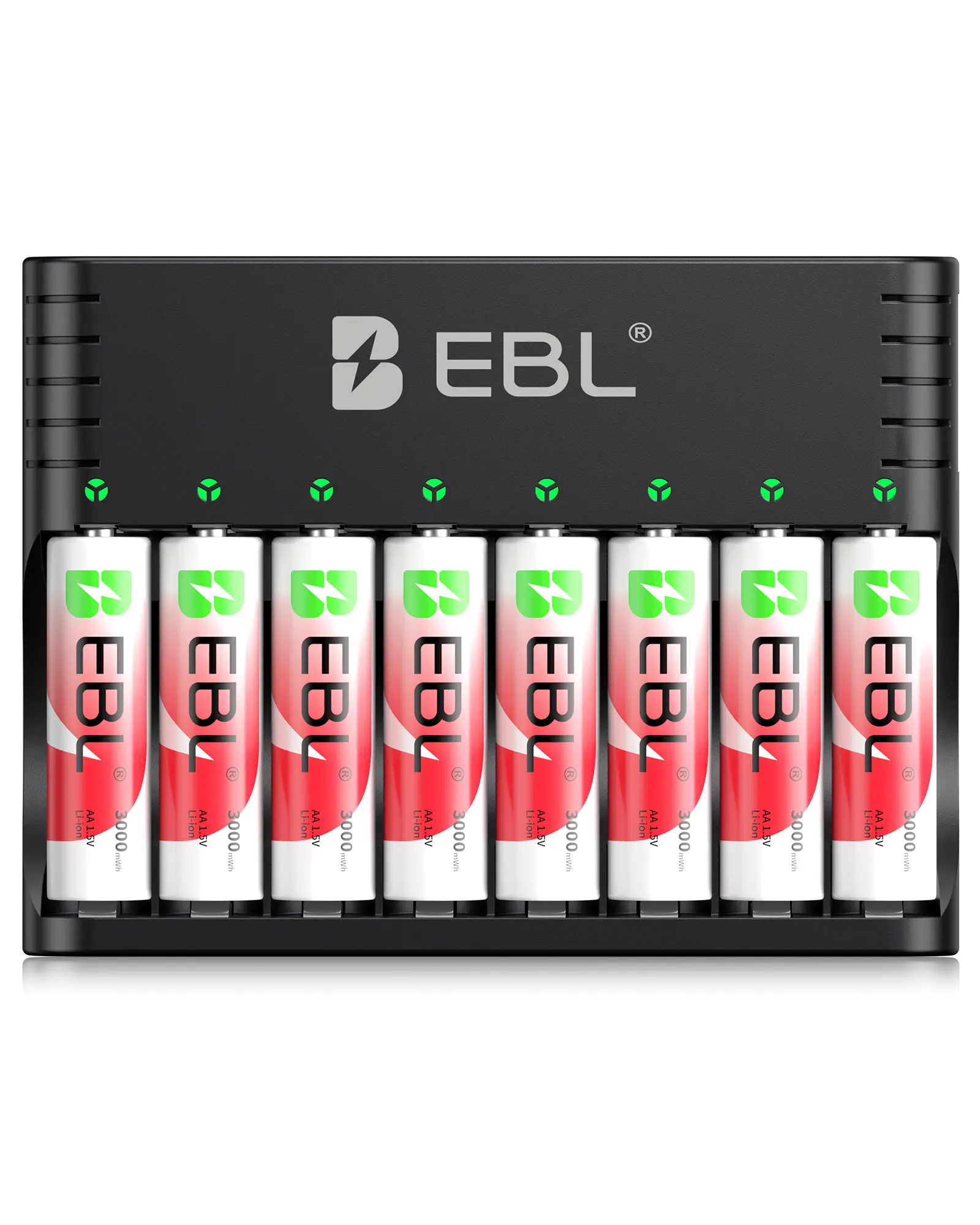 EBL All-In-One Charger Kit With 8 Pieces 3000mWh Lithium Rechargeable AA Batteries, Unchanging 1.5V Power Supply, 1600 Times Rechargeable Cycles, Anti-Leak Cells For Blink Home Cameras & Heavy Load Electronics