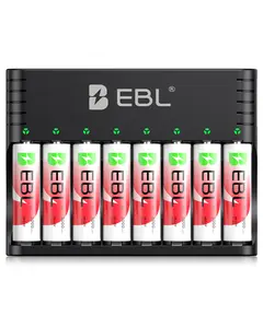 EBL All-In-One Charger Kit With 8 Pieces 3000mWh Lithium Rechargeable AA Batteries, Unchanging 1.5V Power Supply, 1600 Times Rechargeable Cycles, Anti-Leak Cells For Blink Home Cameras & Heavy Load Electronics