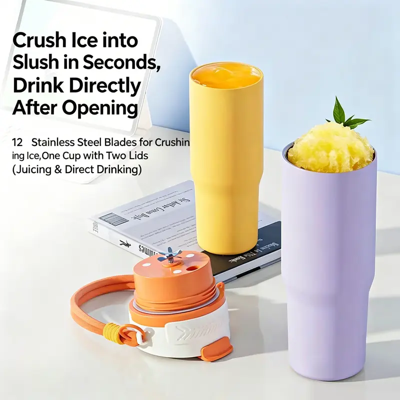 Portable Blender and Tumbler, 900 mL 304 Stainless Steel Rechargeable Smoothie Maker with 12 Blades, Dual Lids and USB-C Charging