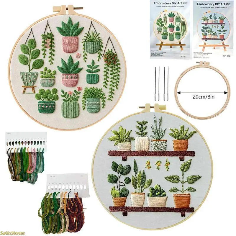 Beginner-Friendly Embroidery Design Set - Handicraft Kit for Handkerchief Clothes Accessories, Flora Motifs, Needlework Materials, DIY Craft Stitch Guide