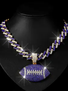 Football Shaped Pendant Necklace, Rhinestones Pendant Necklace, Rhinestone Decor Necklace for Party, Daily Clothing Decor, Trendy All-match & Exquisite Jewelry for Birthday Gift
