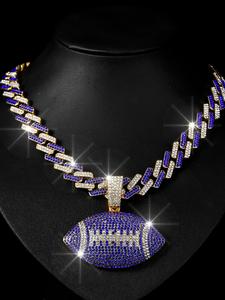 football shaped pendant necklace, rhinestone decor necklace for party, daily clothing decor, trendy all-match & exquisite jewelry for birthday gift