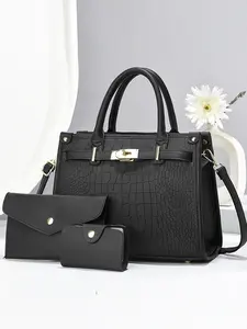 Women's Fashionable Embossed Handbag, Large Capacity Shoulder Bag for Daily Used, Casual Trendy Versatile High-quality Daily Commuting Bag, Handbag Set