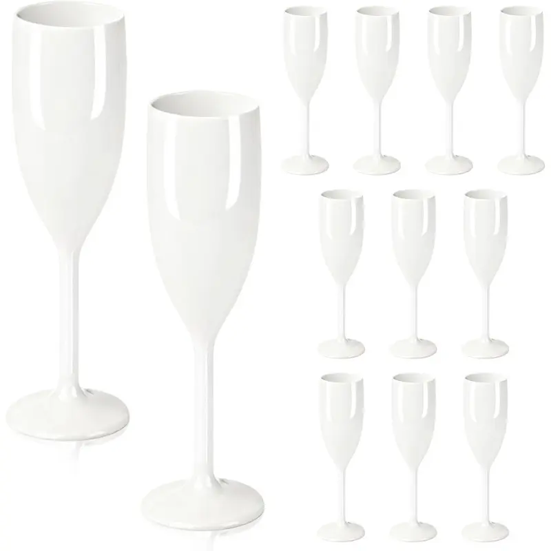 White 6pcs wine glass champagne cup, acrylic material goblet, baked shatterproof reusable, Plastic Drinking Glasses, suitable for wedding party dinner mimosa bar anniversary birthday Mother's Day