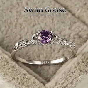 SwanGoose S925 Sterling Silver  Fashion Artificial Purple Amethyst Decorated Ring Celtic Knot Design，Elegant Jewelry Gift for Women for Party, Daily Decor
