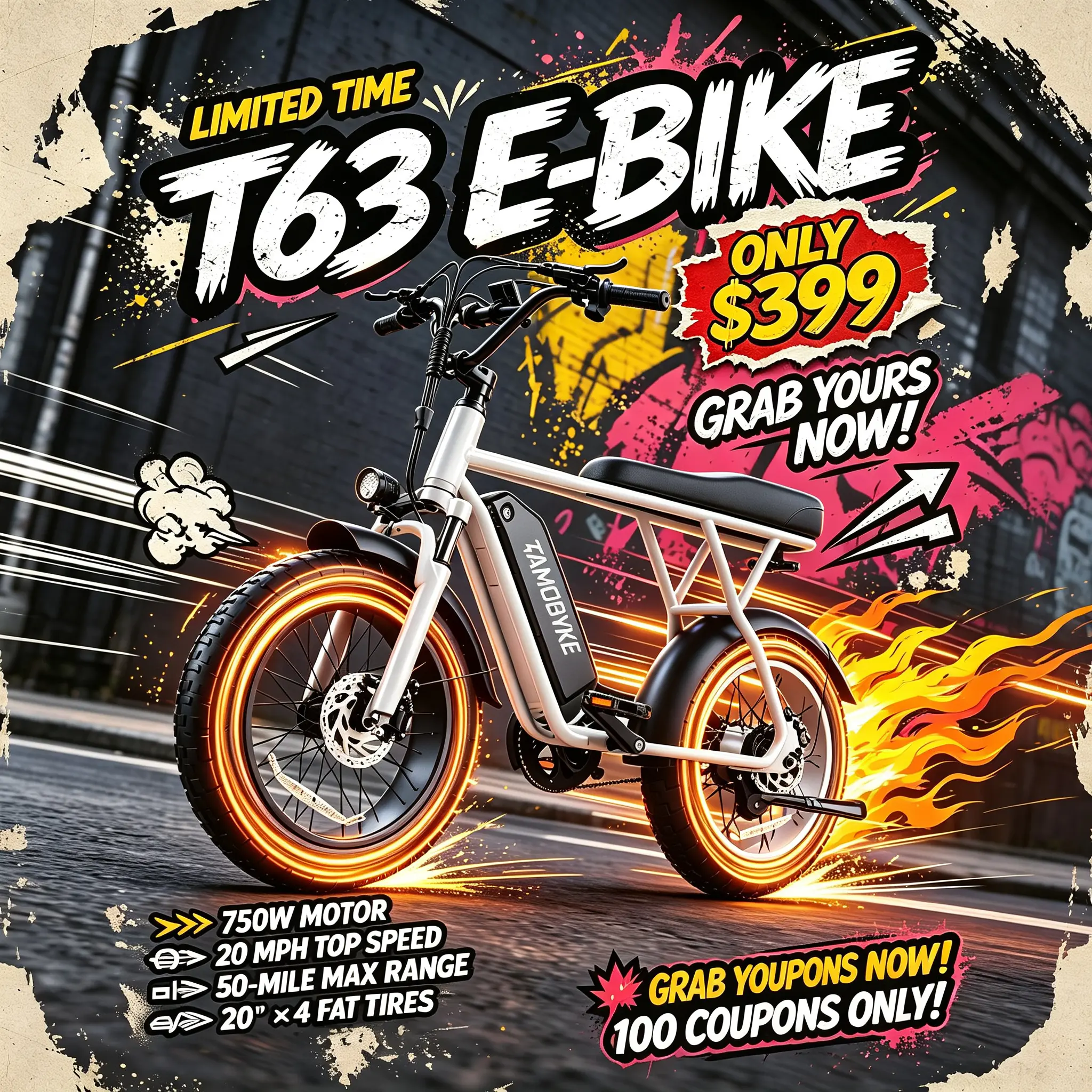 【SummerVibes】Unisex Adult T63 Fat Tire Commuter E-Bike - 1000W Peak Motor, 22MPH Top Speed, 468Wh Removable Battery, 20"x4.0" All-Terrain Tires, 4 Color Options, Stylish Design for E-Biking, Outdoor Rides, Commuter Bike