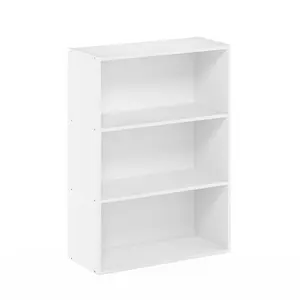 3-Tier Easy Composite Wood Open Shelf Bookcase, 9.7x23.7x31.5 in Plain Design, Indoor Storage Rack for Living Room & Home Office, White Shelving Unit, Three Tiers