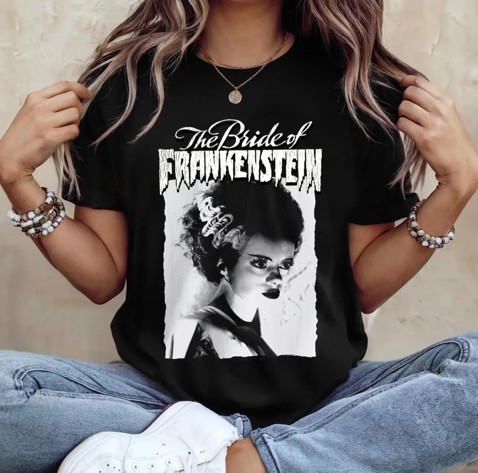Bride of Frankenstein Shirt, Vintage Goth Style Tee, Horror Movie Top, Elsa Lanchester Graphic, Gift for Gothic Beauties Tee